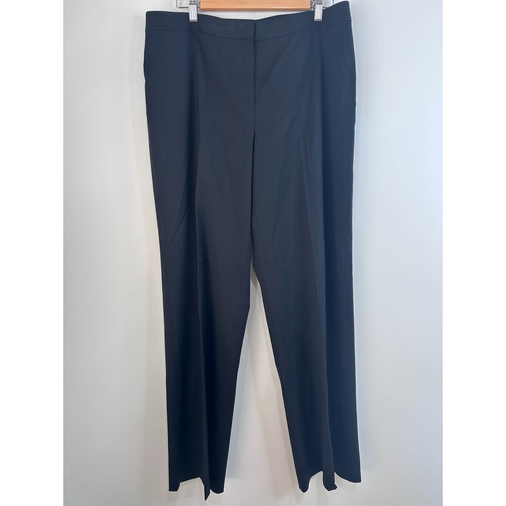 Lafayette 148 New York Black Virgin Wool Menswear Straight Pants Sz 14‎ Luxury